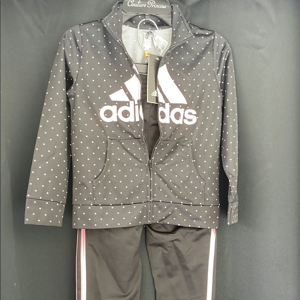 Adidas Black and Pink Polka Dot Tracksuit
